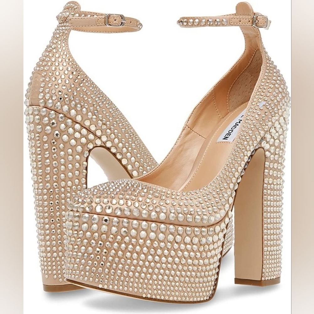 Steve Madden Nude Crystal Platform Pump with Ankle Strap